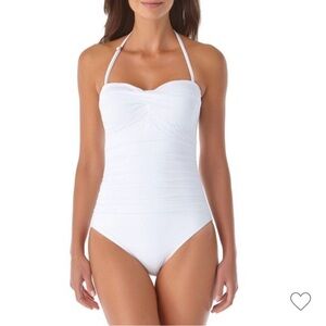 Anne Cole White Ruched Halter One-Piece Swimsuit
